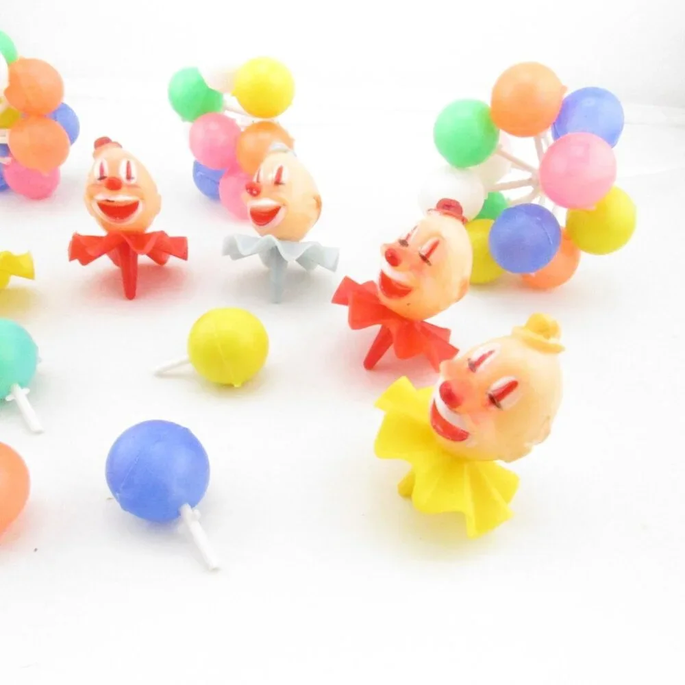 Vintage WILTON Circus Clown Cupcake Cake Toppers Set 6 W/ Balloon Pick Party